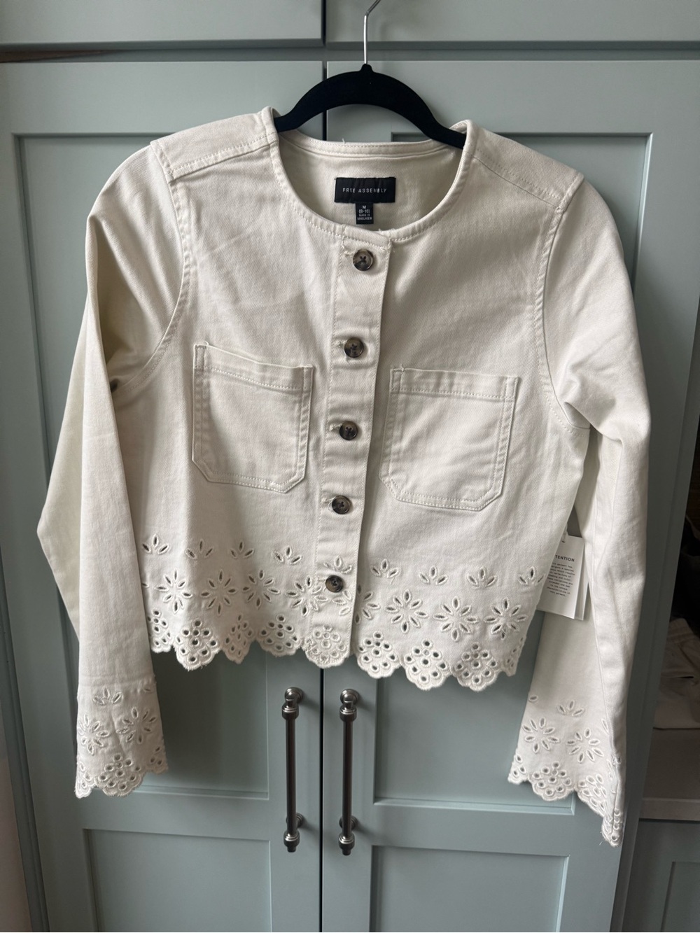 Free Assembly Eyelet Hem Cream Button-Front Woman's Jacket
